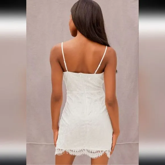 NEW Lulu's Romantic Fate White Lace Bodycon Mini Dress