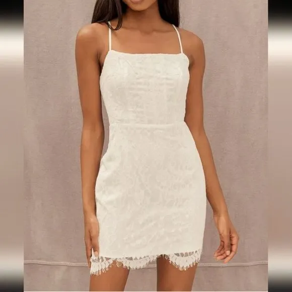 NEW Lulu's Romantic Fate White Lace Bodycon Mini Dress