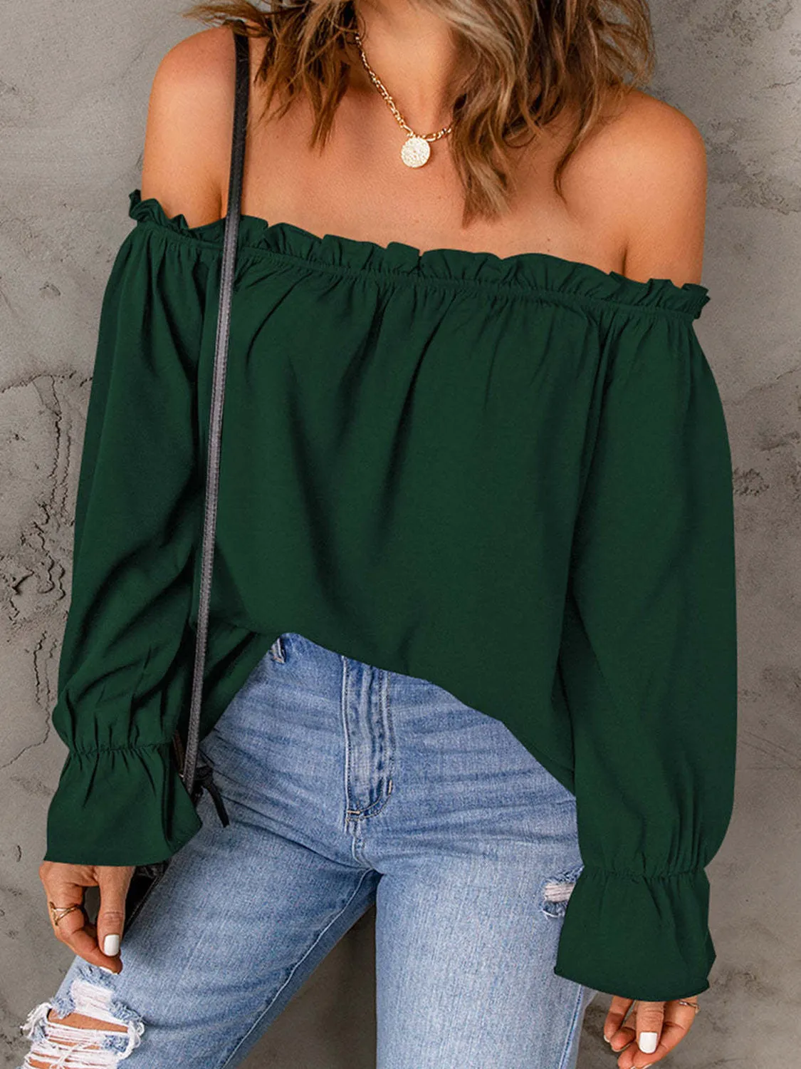 Off-Shoulder Flounce Sleeve Blouse (4 Colors)