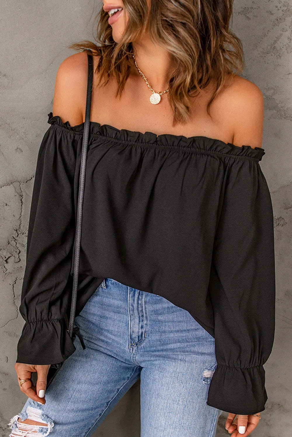 Off-Shoulder Flounce Sleeve Blouse (4 Colors)