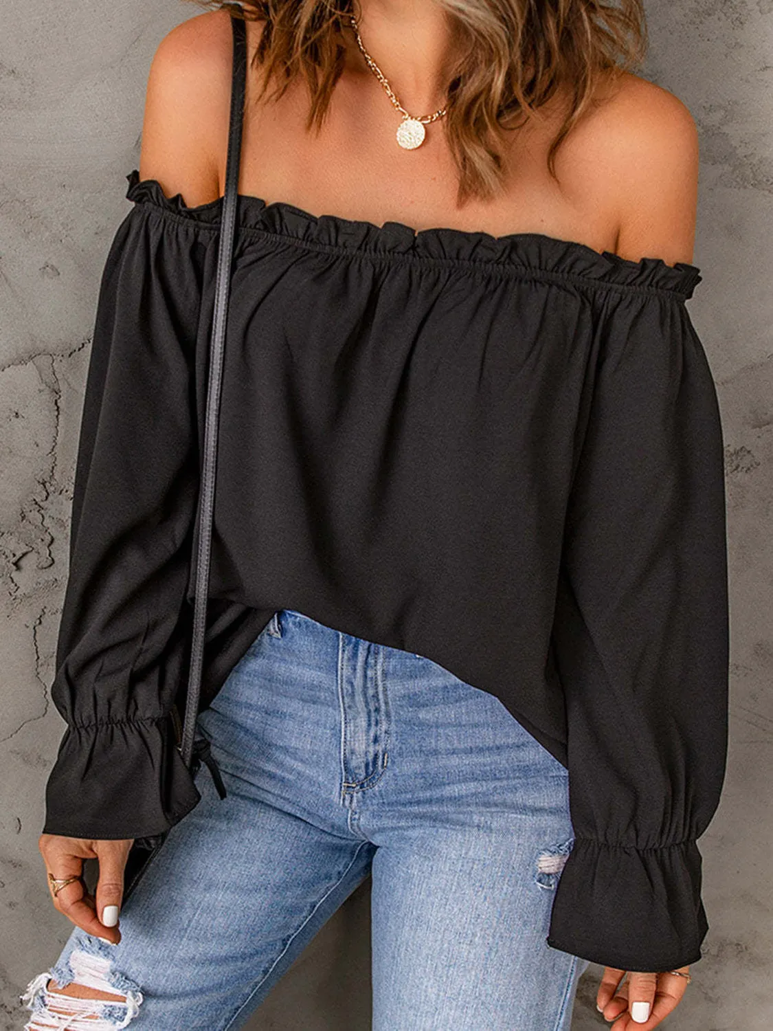 Off-Shoulder Flounce Sleeve Blouse (4 Colors)