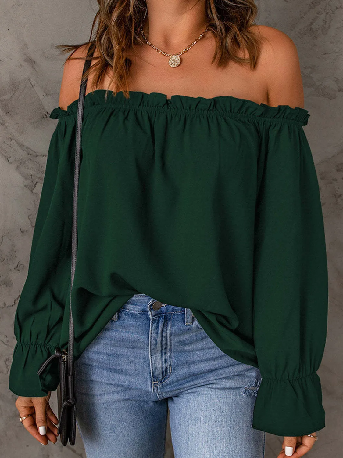 Off-Shoulder Flounce Sleeve Blouse (4 Colors)