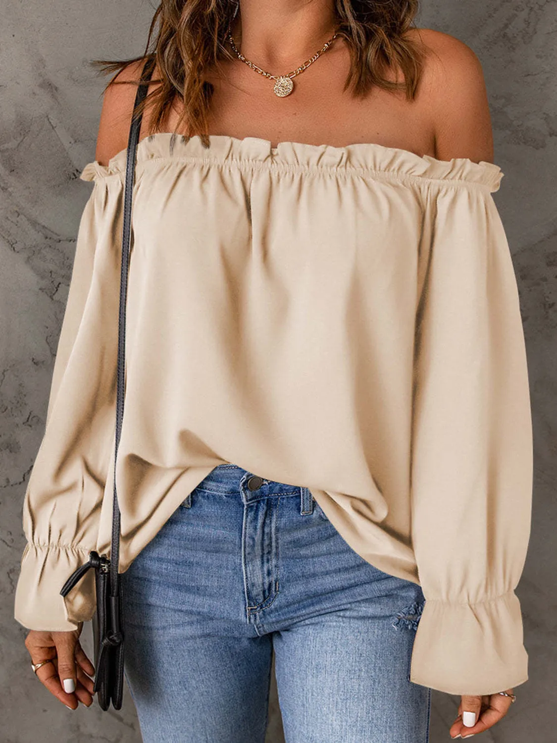 Off-Shoulder Flounce Sleeve Blouse (4 Colors)