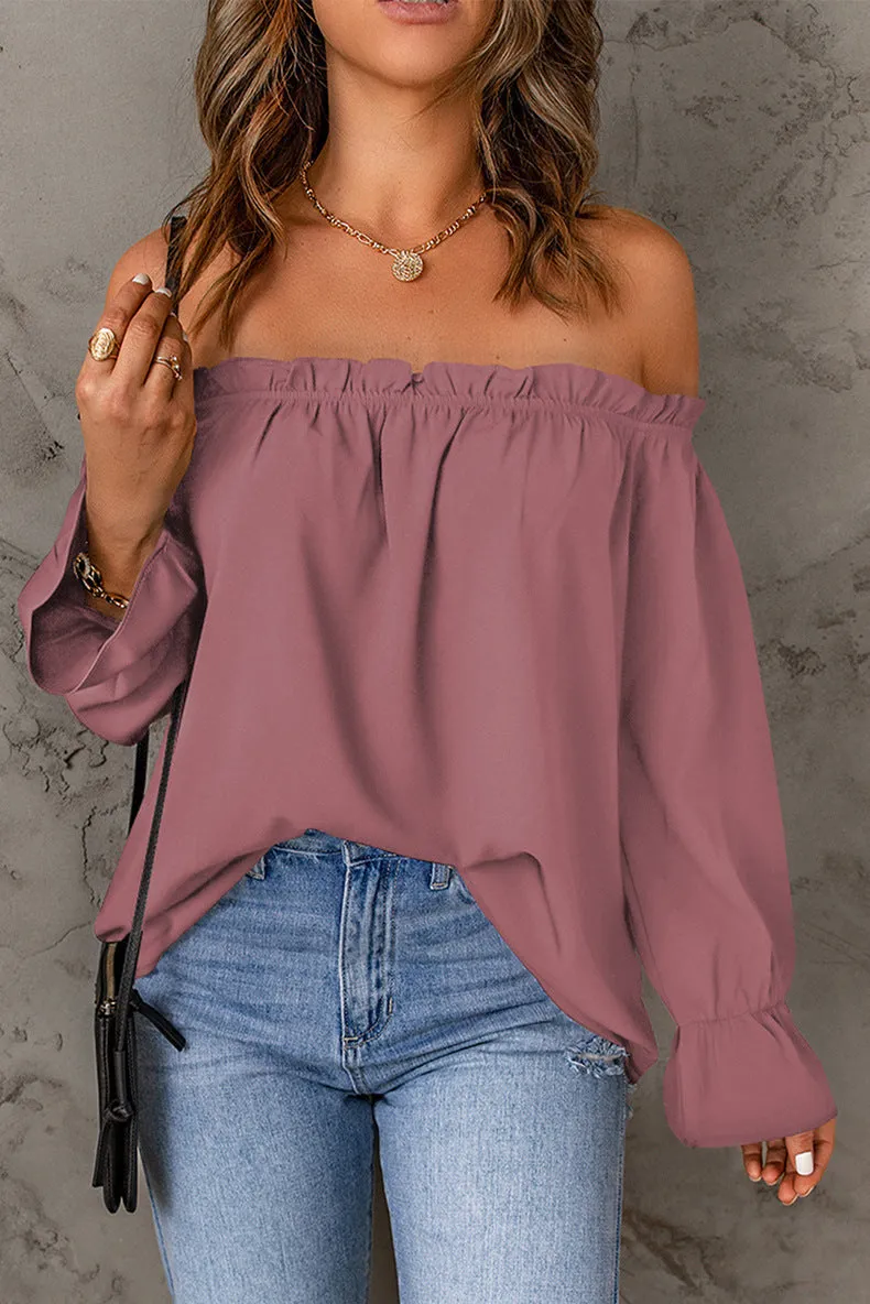 Off-Shoulder Flounce Sleeve Blouse (4 Colors)