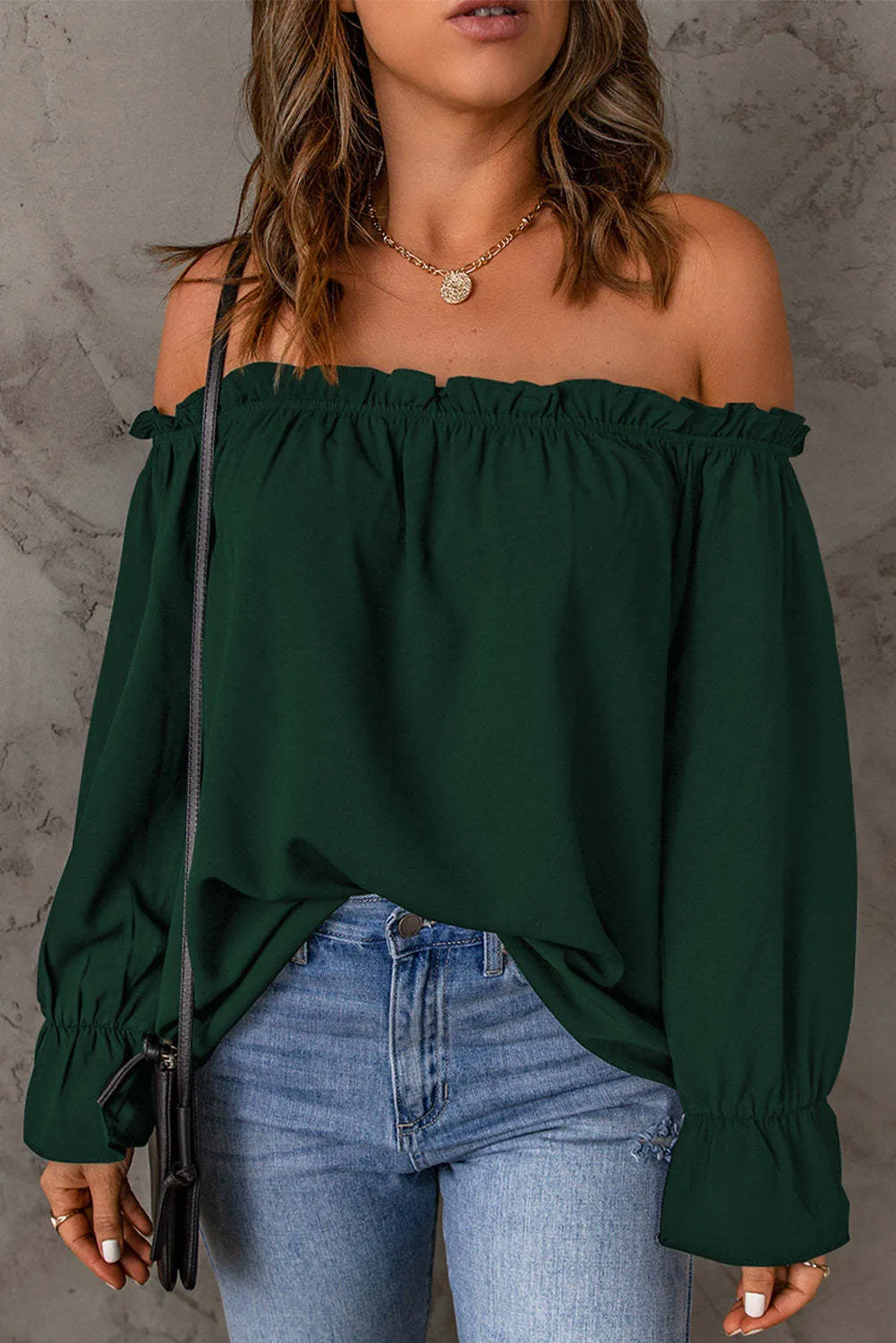 Off-Shoulder Flounce Sleeve Blouse (4 Colors)
