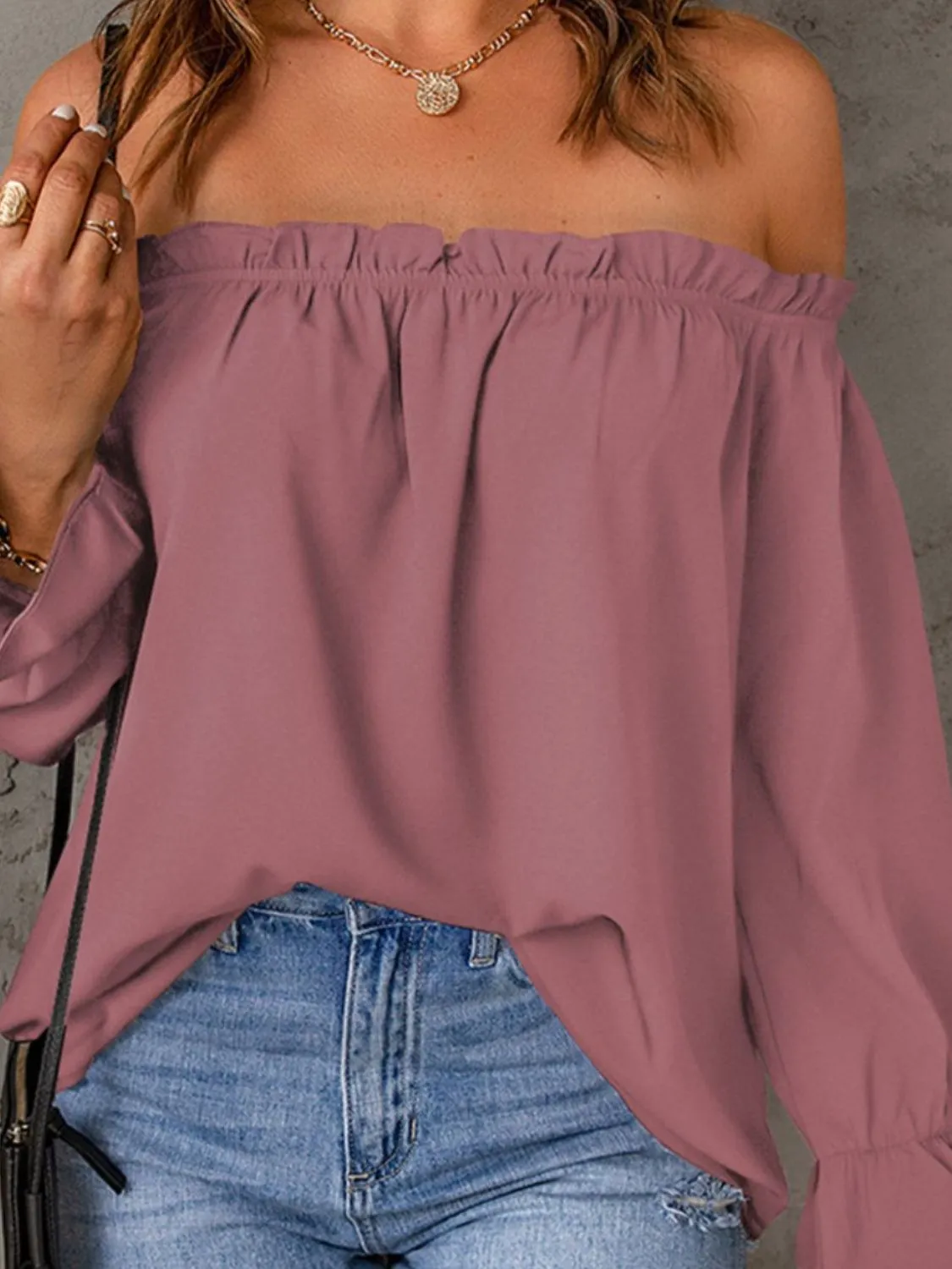 Off-Shoulder Flounce Sleeve Blouse (4 Colors)