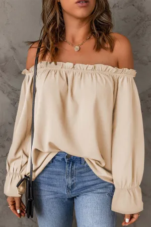 Off-Shoulder Flounce Sleeve Blouse (4 Colors)