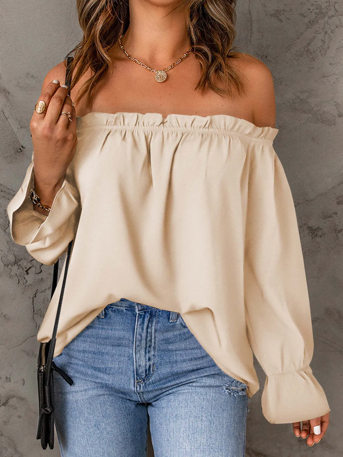 Off-Shoulder Flounce Sleeve Blouse (4 Colors)