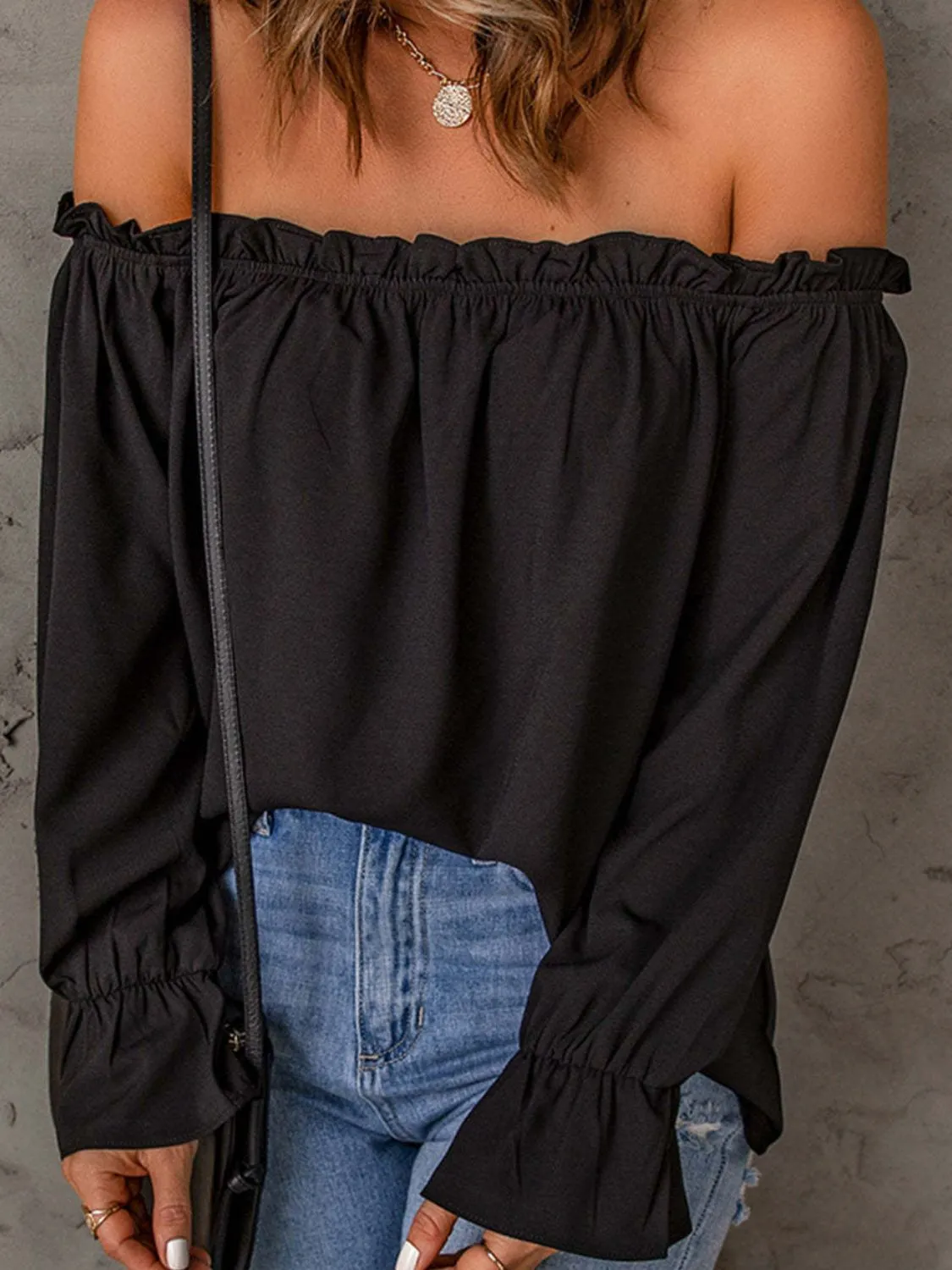 Off-Shoulder Flounce Sleeve Blouse (4 Colors)