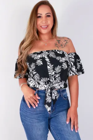 OFF SHOULDER LEAF PRINT TOP