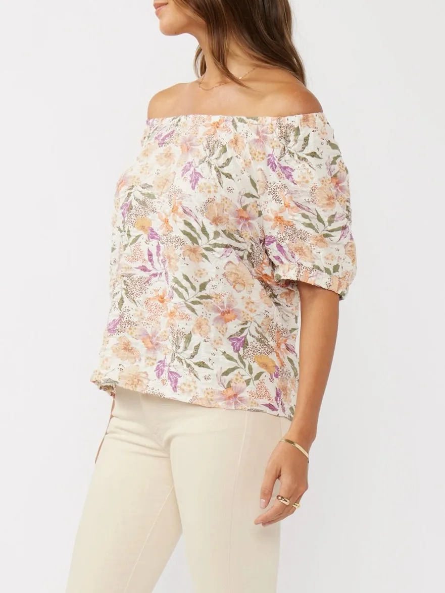 Off Shoulder Print Top - Cream