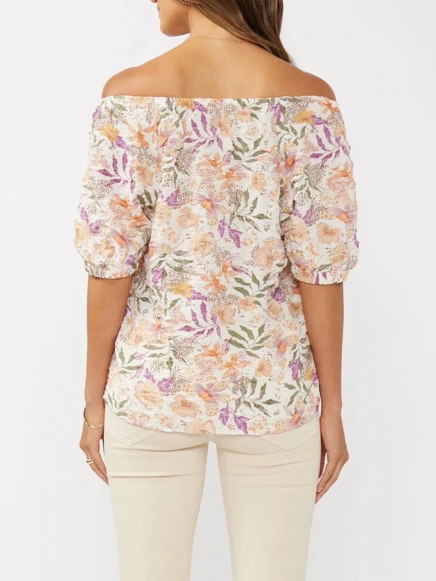 Off Shoulder Print Top - Cream