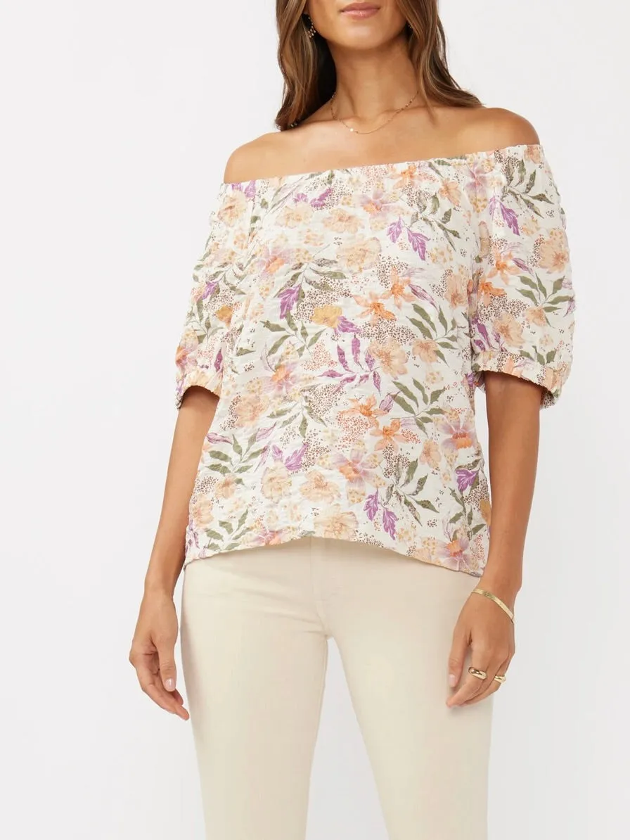 Off Shoulder Print Top - Cream