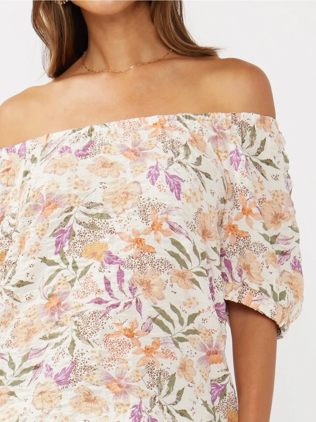 Off Shoulder Print Top - Cream