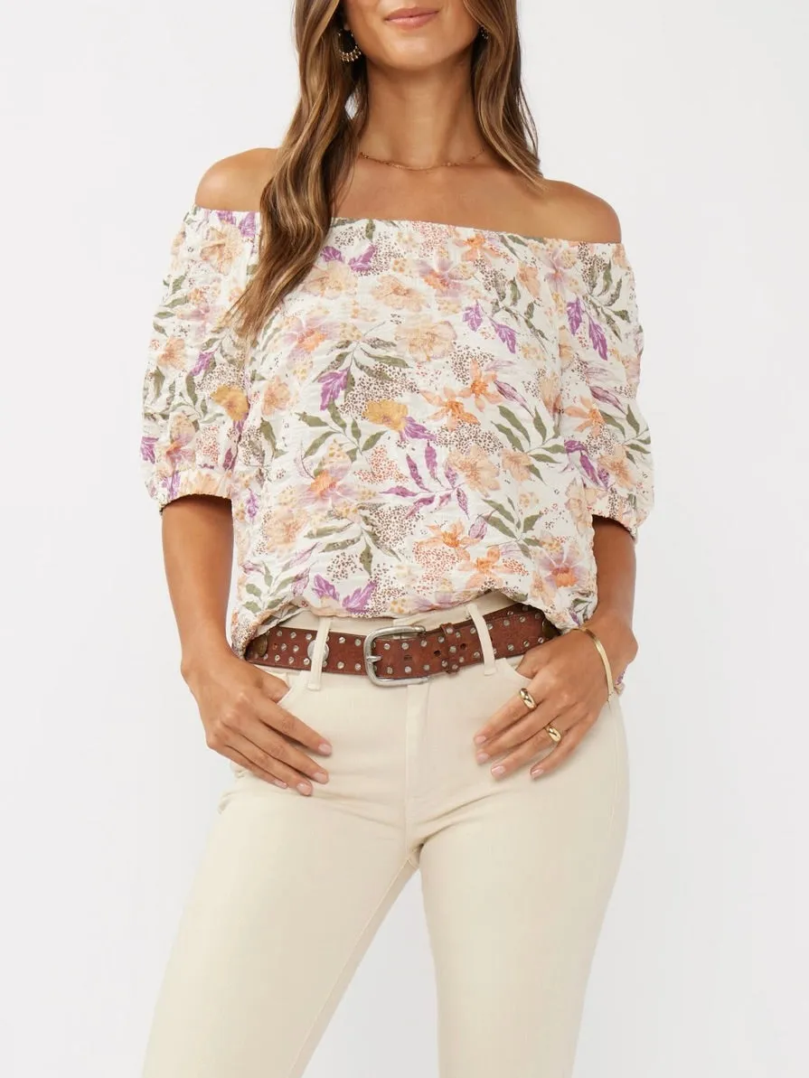 Off Shoulder Print Top - Cream