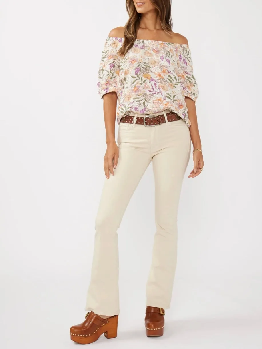 Off Shoulder Print Top - Cream