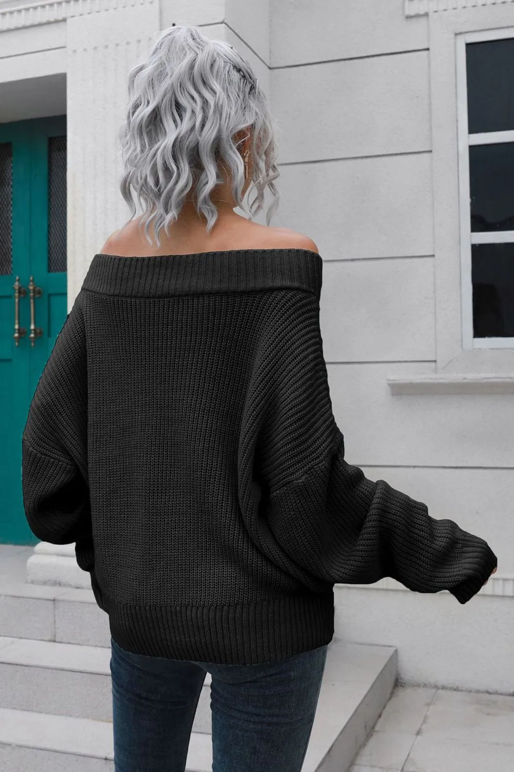 Off-Shoulder Ribbed Pullover Sweater