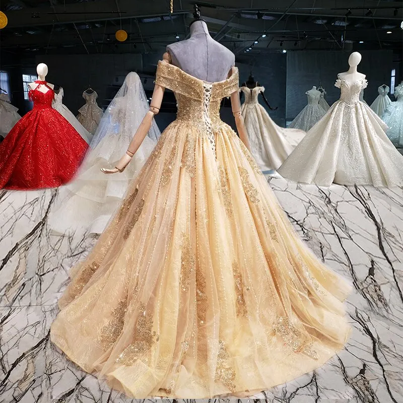 Off shoulder sweetheart lace up floor length bead evening gowns
