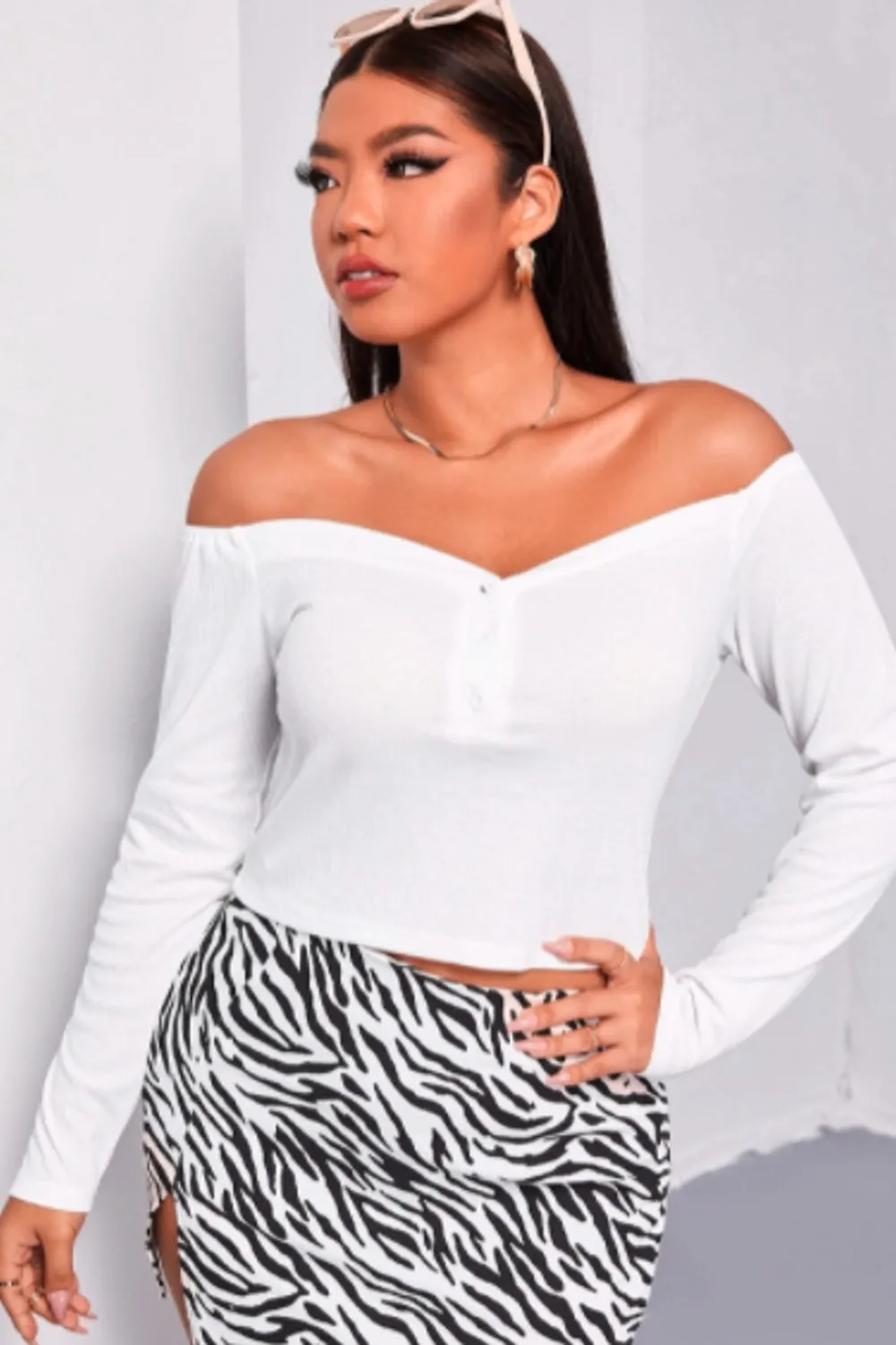 Off Shoulder White Full Sleeve Top