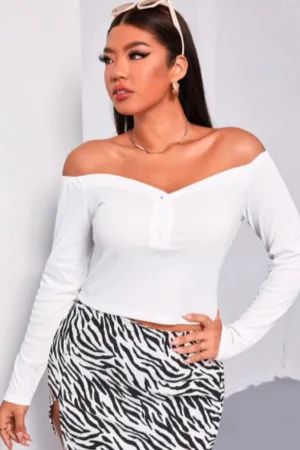 Off Shoulder White Full Sleeve Top