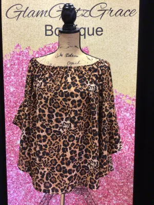 Off The Shoulder Leopard Bell Sleeve Top