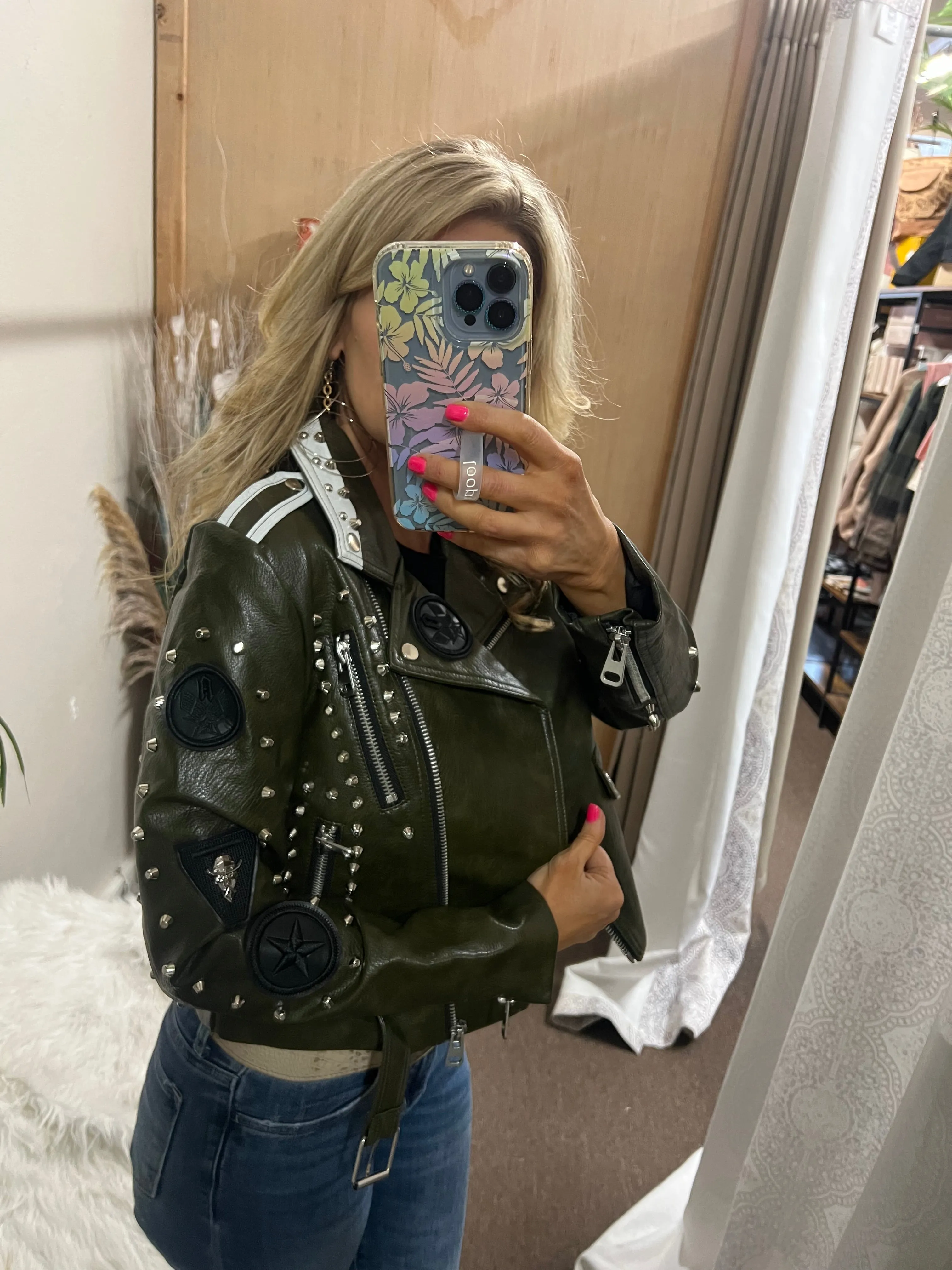 Olive Rebel Studded Jacket