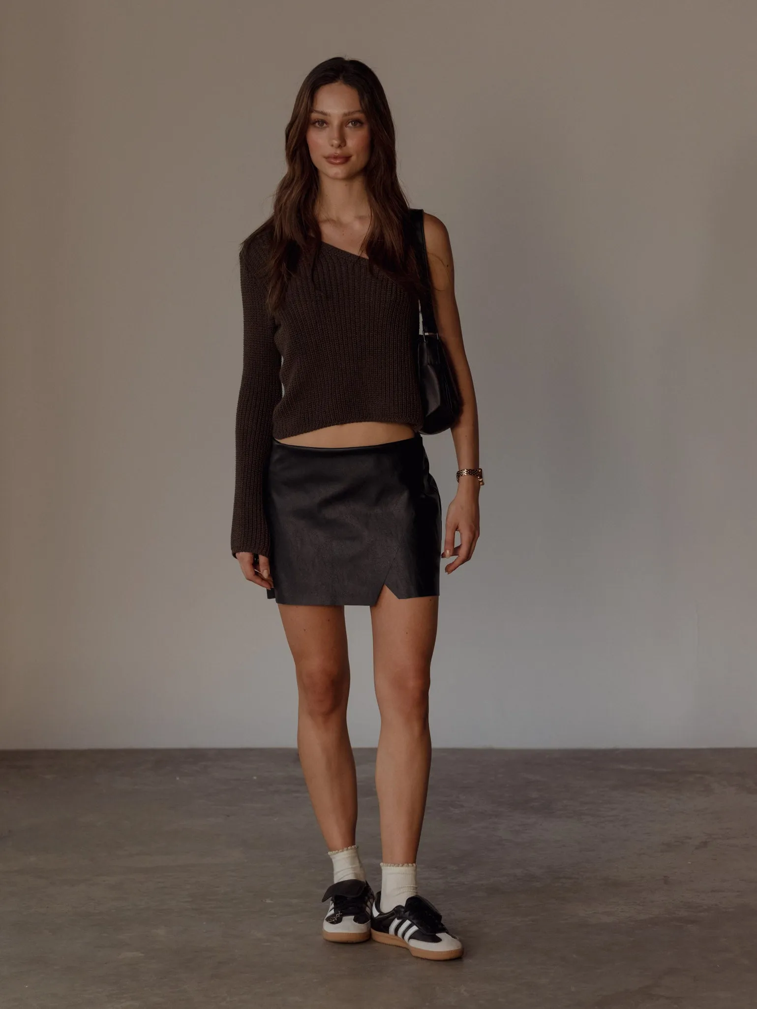 OPEN LEATHER MINI SKIRT - BLACK
