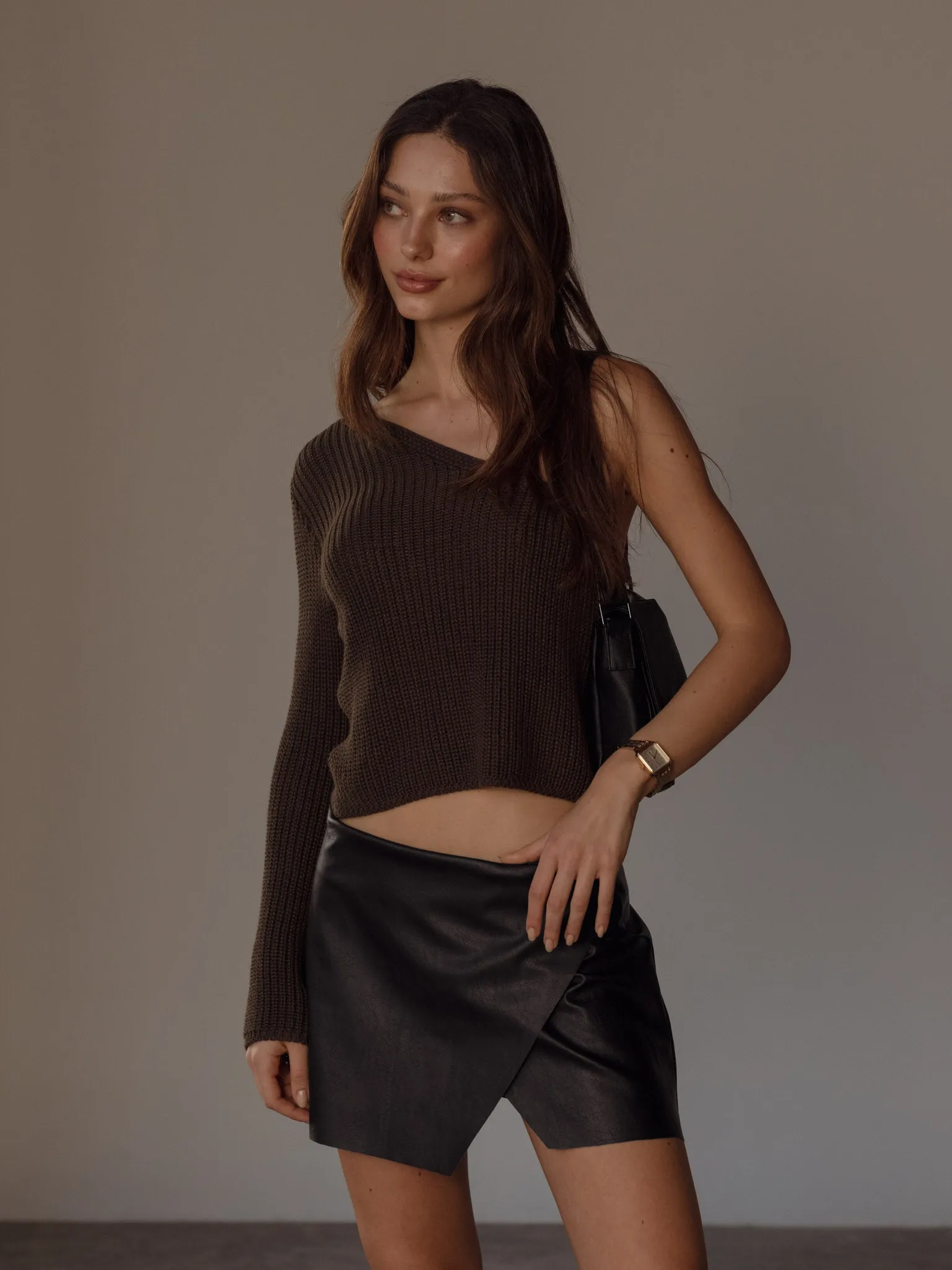 OPEN LEATHER MINI SKIRT - BLACK
