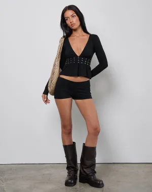 Ophay Top in Jersey Black with Studs