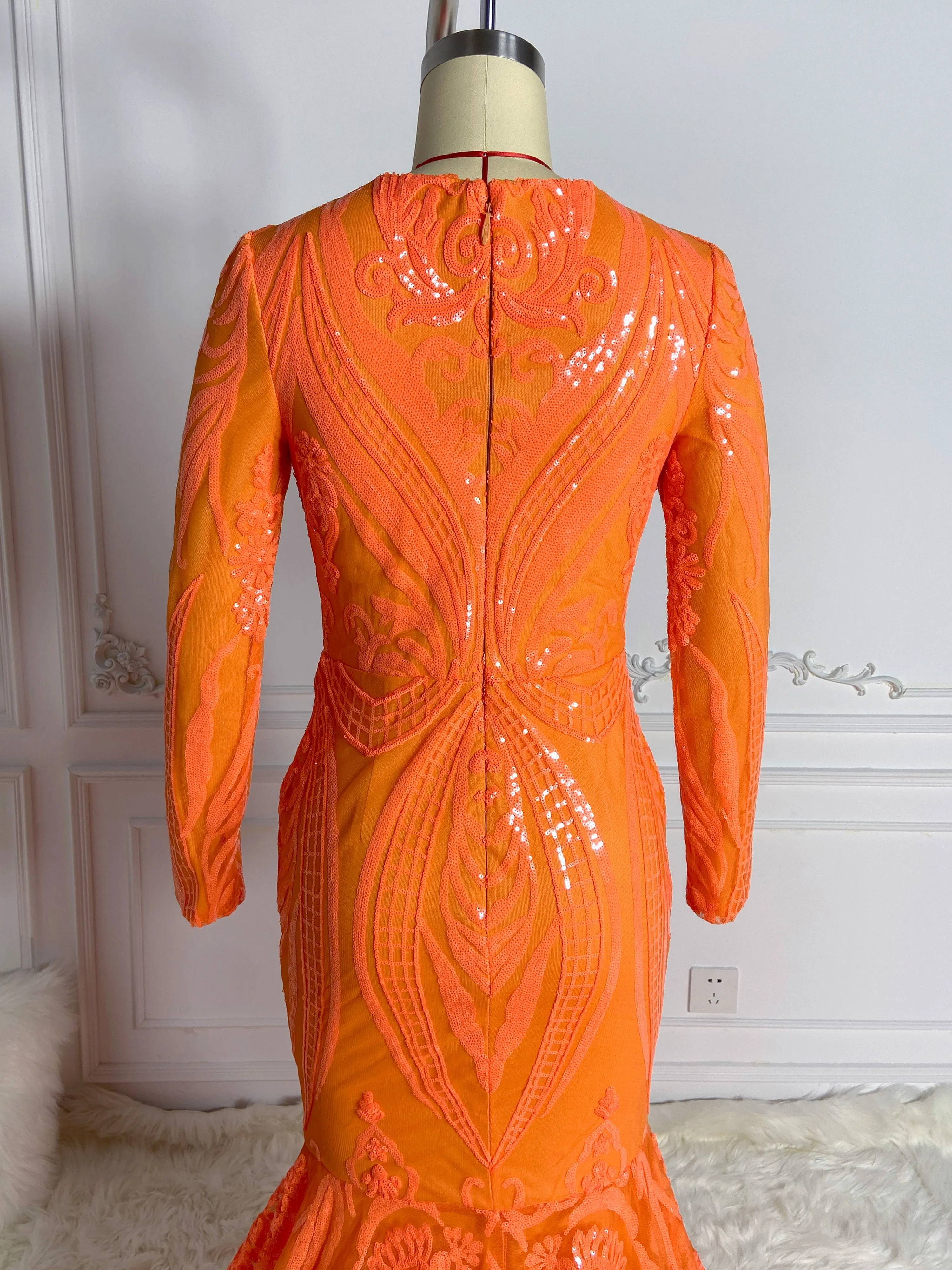 Orange Sequined Maxi Glamour Gowns