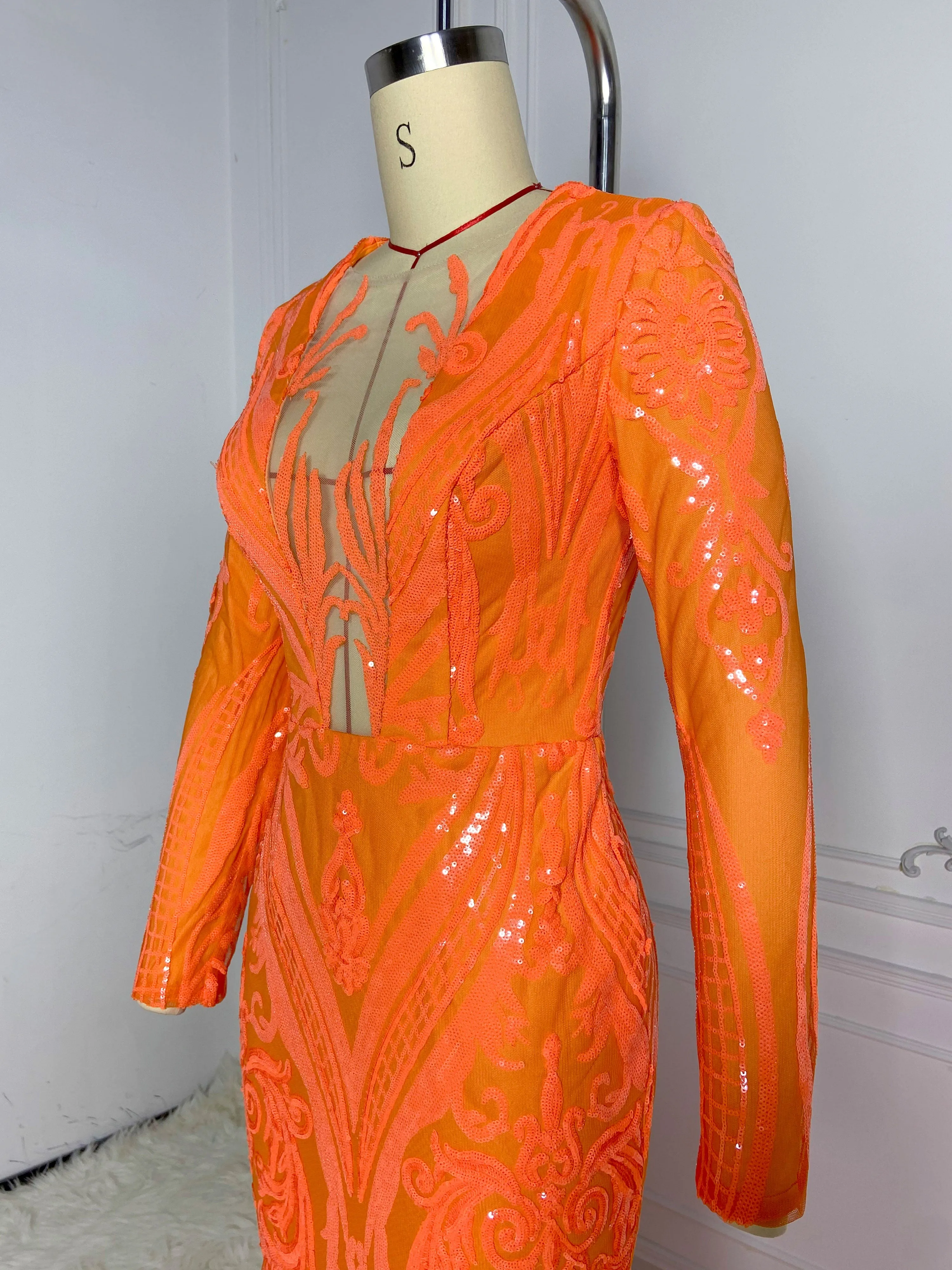 Orange Sequined Maxi Glamour Gowns