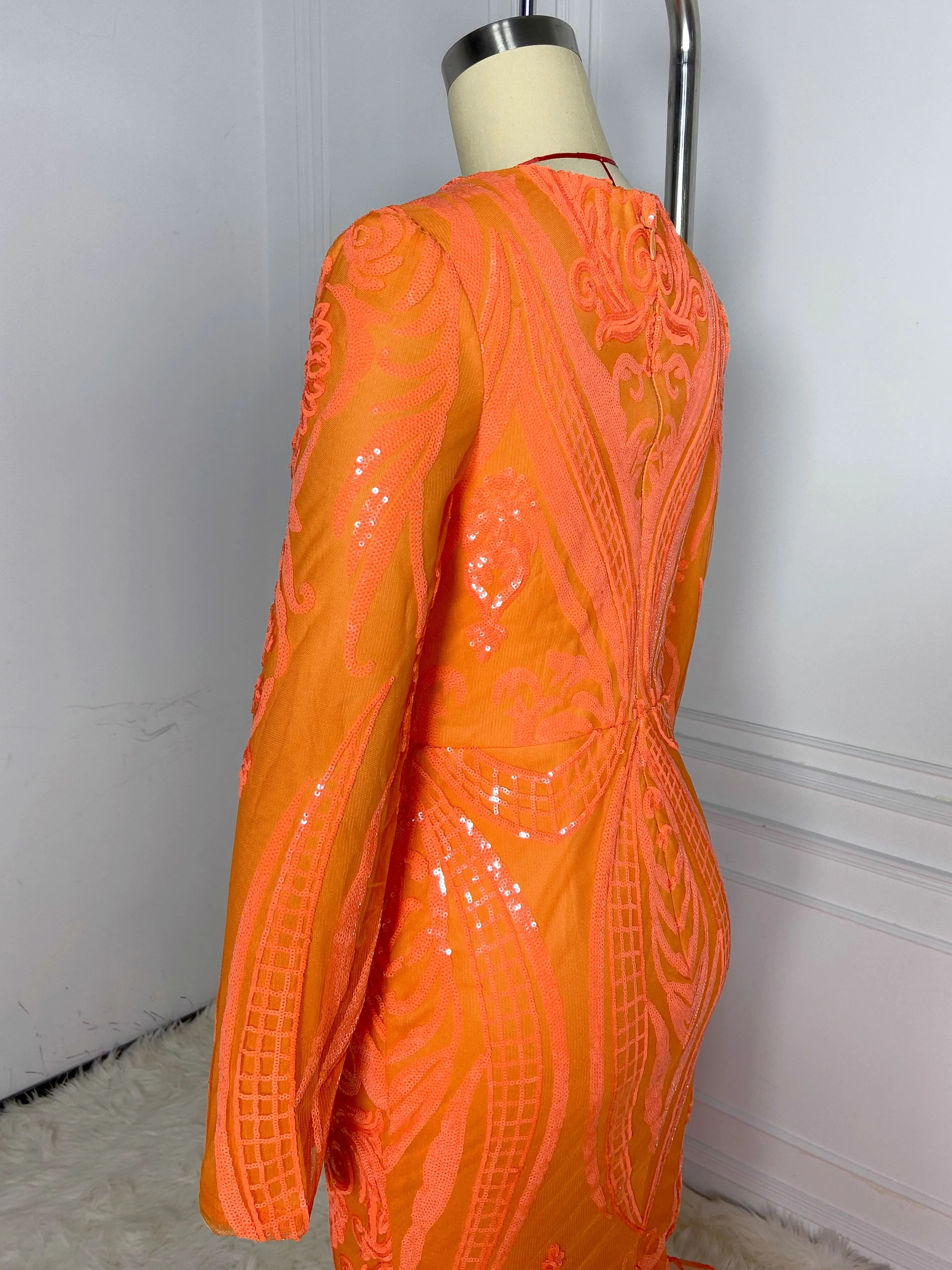 Orange Sequined Maxi Glamour Gowns
