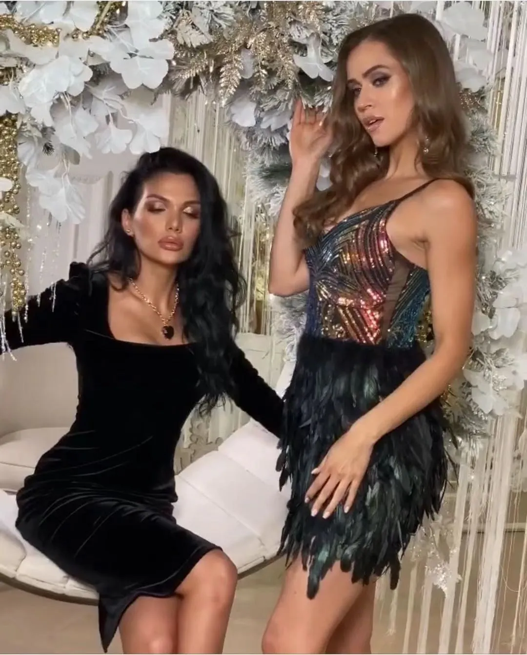 Ostrich Feathered Shinny Mini Dress
