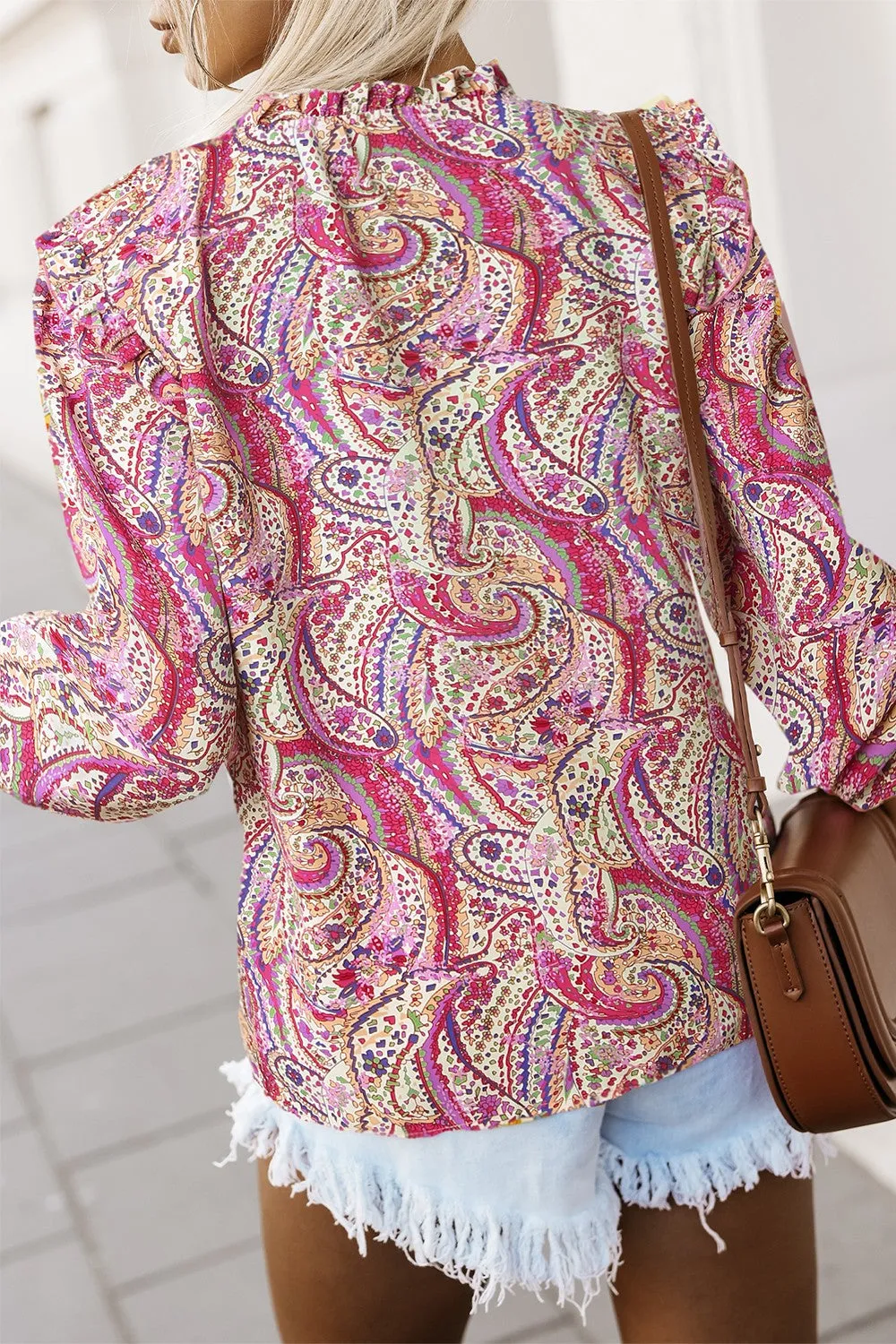 Paisley Printed Frill Flounce Sleeve Shirt (4 Colors)