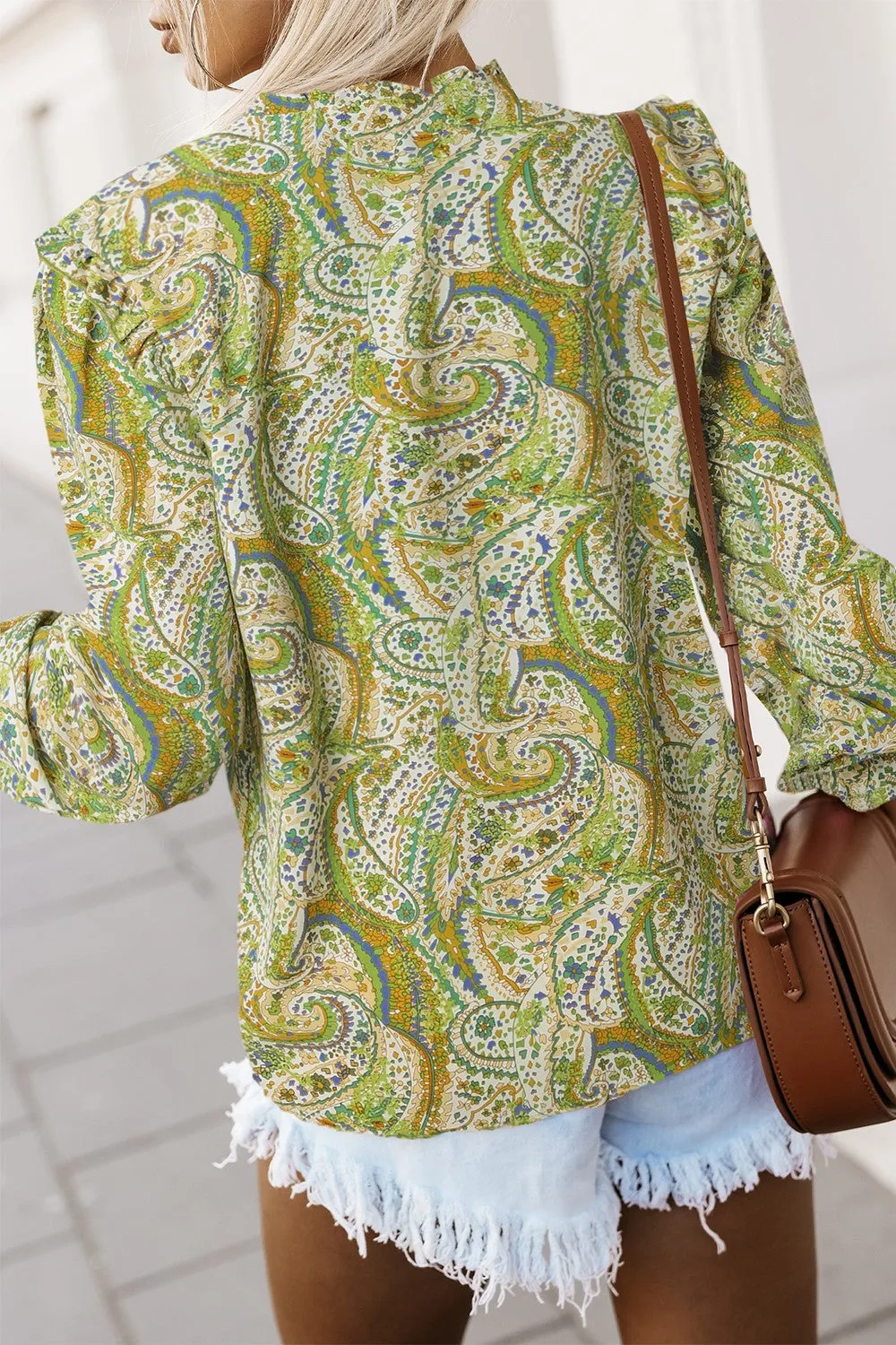 Paisley Printed Frill Flounce Sleeve Shirt (4 Colors)