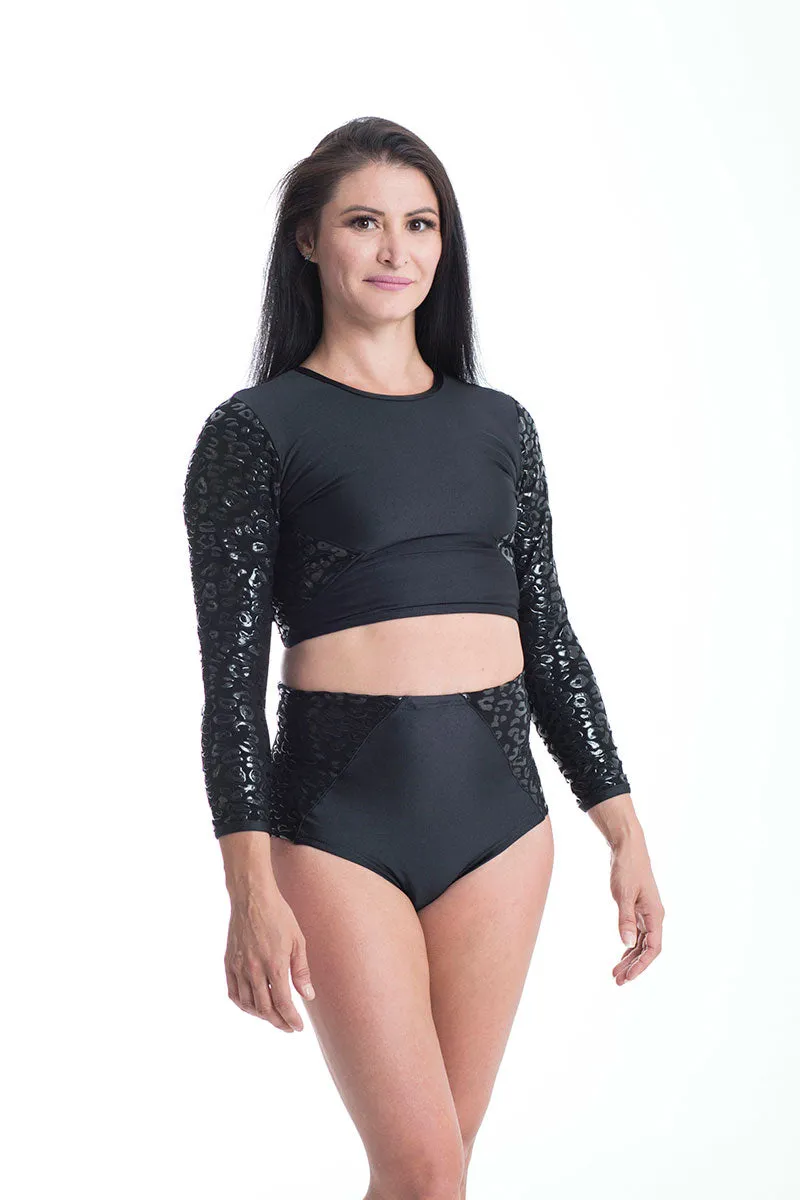 Paradise Chick Superhero Ultra Grip Crop Top - Black Leopard
