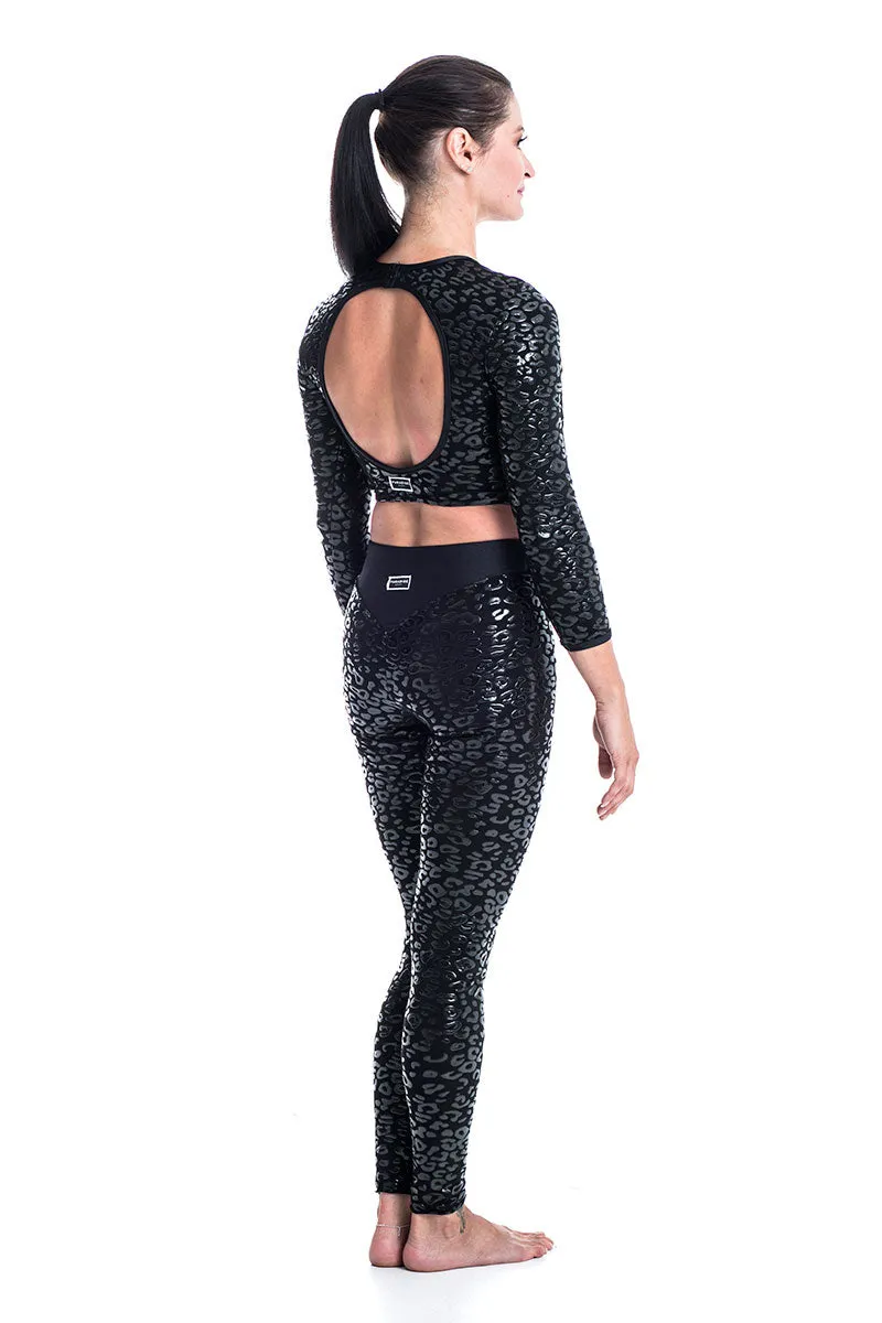 Paradise Chick Superhero Ultra Grip Crop Top - Black Leopard