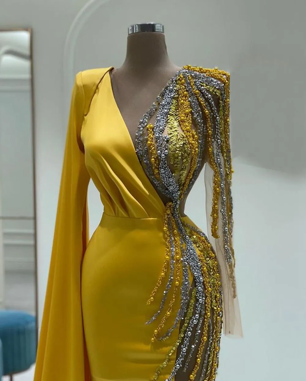 Pearls Mermaid Gold African Women Formal Party Evening Gowns