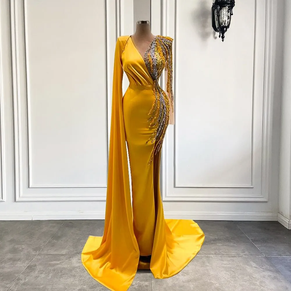 Pearls Mermaid Gold African Women Formal Party Evening Gowns