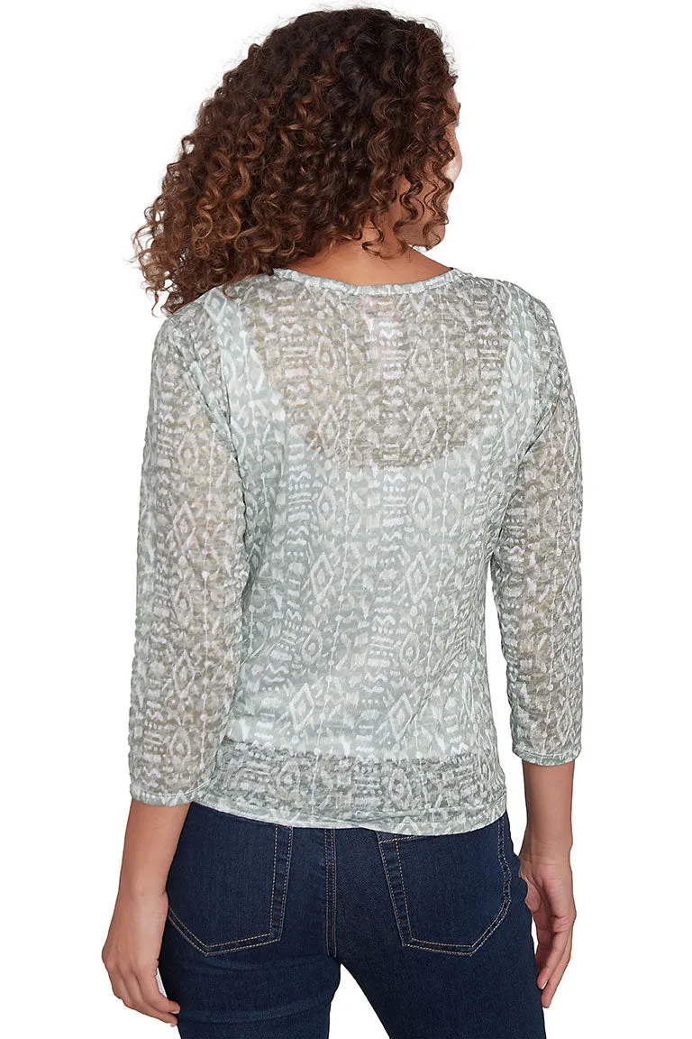 Petite Spring Forward Ikat Studded Neck Top