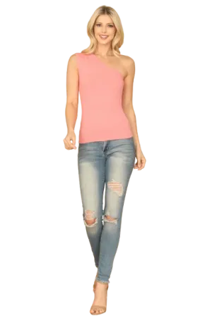 Pink Coral One Shoulder Ribbed Top - Pack of 5