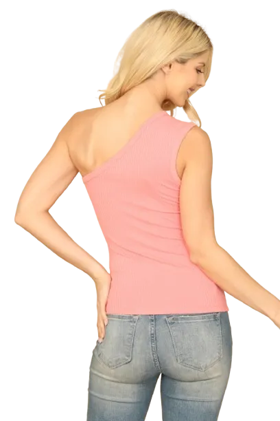 Pink Coral One Shoulder Ribbed Top - Pack of 5