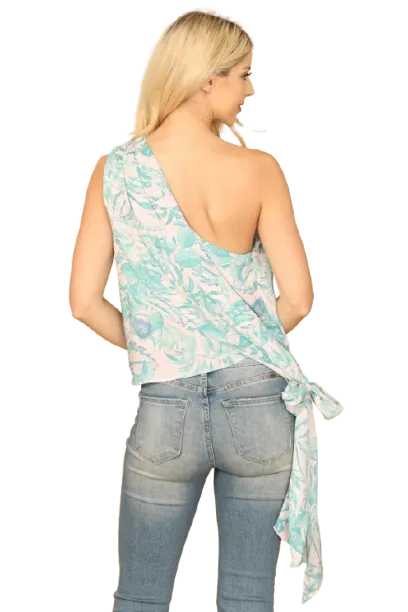 Pink Green One Shoulder Side Tide Printed Top - Pack of 5