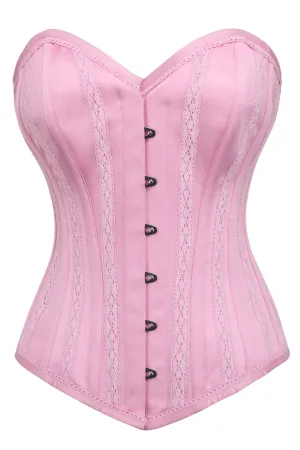 Pink Satin Overbust Corset with Lace Trims