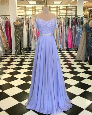 Popular Lilac Prom Dresses with Shinny Beadings Cap Sleeve Long Prom Gowns 2018 New