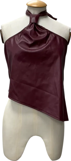 PrettyLittleThing Purple Cherry Red Faux Leather Asymmetric Top UK 16