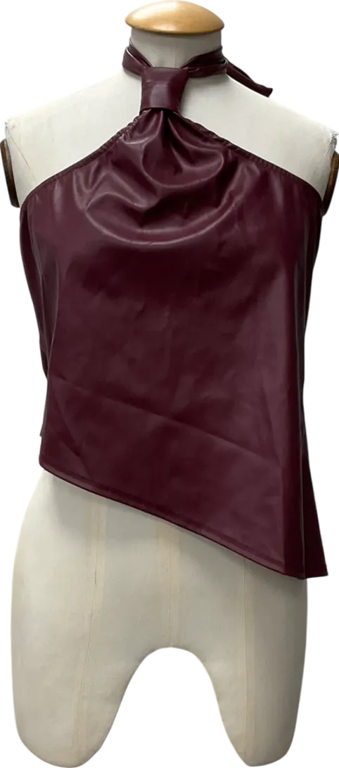 PrettyLittleThing Purple Cherry Red Faux Leather Asymmetric Top UK 16