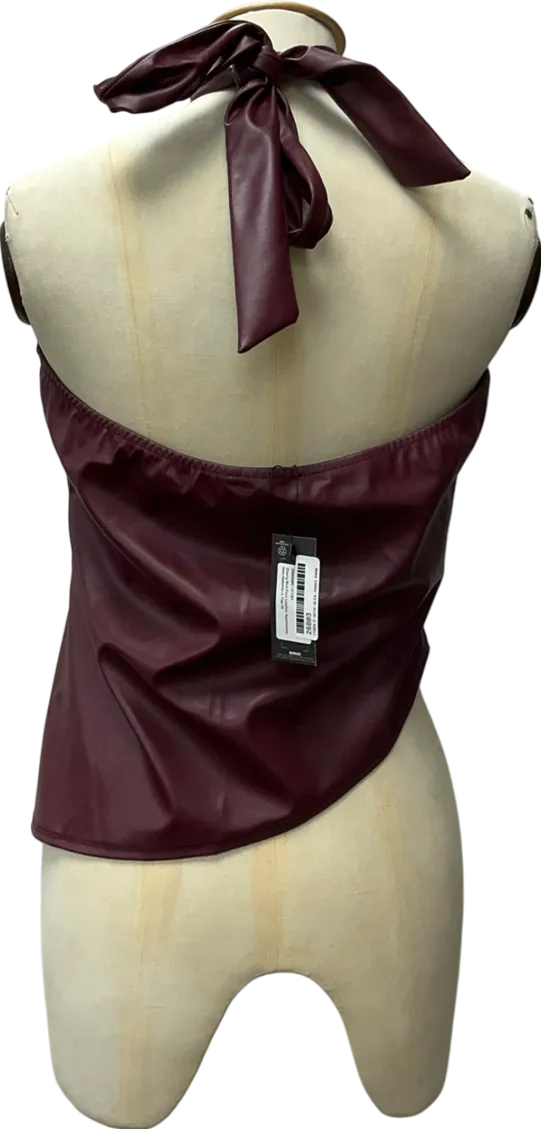 PrettyLittleThing Purple Cherry Red Faux Leather Asymmetric Top UK 16