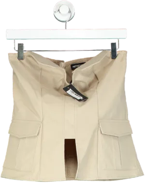 PrettyLittleThing Stone Twill Fold Over Longline Cargo Corset UK 12