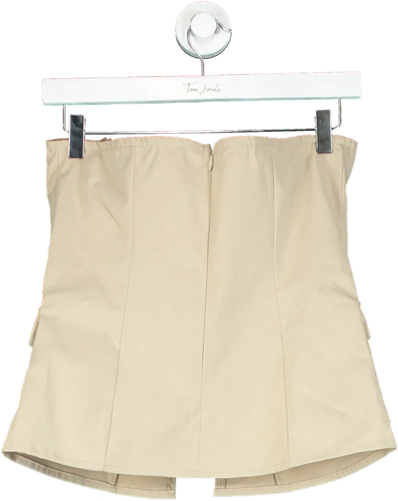 PrettyLittleThing Stone Twill Fold Over Longline Cargo Corset UK 12